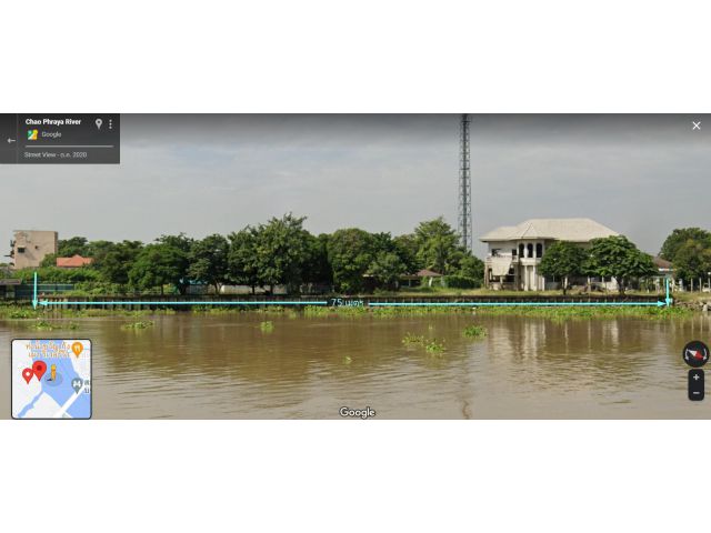 ที่ดินริมน้ำเจ้าพระยา เนื้อที่ 7 ไร่ หน้ากว้างติดแม่น้ำเจ้าพระยา 75 เมตร