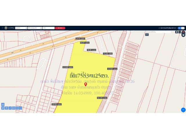 ขายที่ดิน76ไร่  ถมแล้ว หน้ากว้าง56ม. ถนน346 ลาดหลุมแก้ว-ปทุมธานี  กม.26 ต.ระแหง อ.ลาดหลุมแก้ว จ.ปทุมธานี
