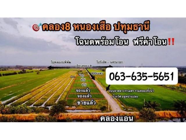 ขายที่ดิน คลอง 8 หนองเสือ ปทุมธานี เหลือ 3 แปลง