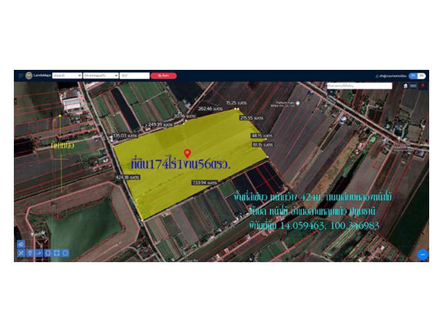 ขายที่ดิน174ไร่1งาน56ตรว. หน้ากว้าง424ม.พื้นที่สีเขียว ติดถนนเลียบคลองหน้าไม้ ต.หน้าไม้ อ.ลาดหลุมแก้ว จ.ปทุมธานี