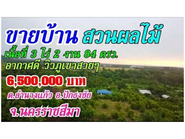 ขายบ้านสวนผลไม้ วิวขุนเขา ติดลำธาร อากาศดี ใกล้สถานที่ท่องเที่ยว นครราชสีมา ขายยกแปลงราคาถูก