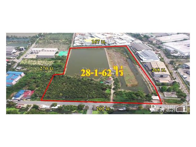 ขายที่สวย สร้างโรงงานได้ทุกประเภท หน้ากว้าง 202เมตร ขนาด 28ไร่ 162วา ติดคลอง ถนนกว้าง ใช้รถเทเลอร์ได้สะดวก ใกล้นิคมสมุทร