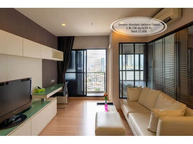 เช่า- Urbano Absolute Sathorn-Taksin /1 ห้องนอน /38 ตร.ม. /ชั้น 29 ใกล้ BTS กรุงธนบุรี  เช่า 17,000