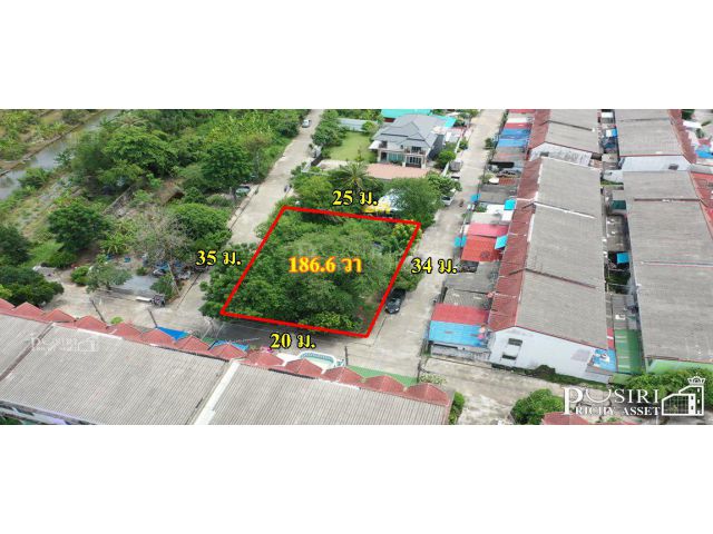 ที่สวยปลูกบ้าน/โกดังขนาดเล็ก 186.6 วา สะดวกติลดถนน 3 ด้าน ในซอยค่ายกำแพงเพชร ใกล้เศรษฐกิจ พุทธสาคร