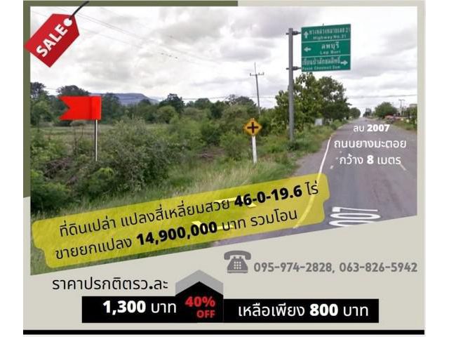 ขายที่ดินเปล่า 46 ไร่+ พัฒนานิคม ลพบุรี