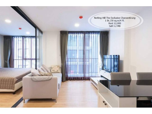 เช่า&ขาย- Notting Hill The Exclusive เจริญกรุง/1 ห้องนอน/ 30 ตร.ม. /ชั้น 4 ใกล้ BTS สะพานตากสิน /เช่า 12,000 /ขาย 3.2 ล้