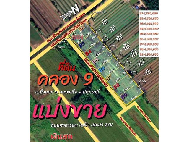 ที่ดินแบ่งขายคลองเก้า คลอง9หนองเสือตะวันตก
