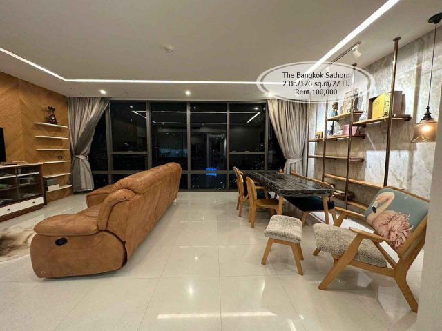 เช่า- The Bangkok Sathorn / 2 ห้องนอน / 126 ตร.ม/ชั้น 27 / ติด BTS สุรศักดิ์ เช่า 100,000