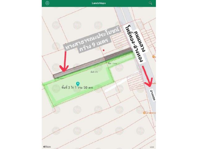 ขายที่ดินติดถนนโพธิ์ทอง อ่างทอง พื้นที่ 3 ไร่ 1 งาน 50 ตรว.
