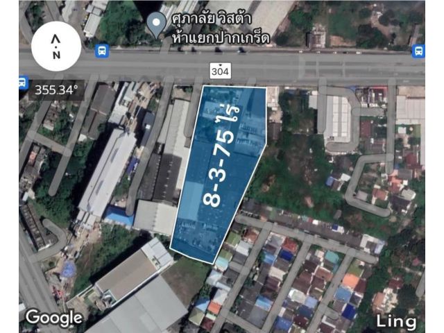ที่ดินแนวรถไฟฟ้าติดถนนแจ้งวัฒนะ ปากเกร็ด นนทบุรี เนื้อที่ 8-3-75 ไร่ ( 3,574.9 ตรว.)  พื้นที่สีแดง ขายราคา 280,000 บ./ตรว.