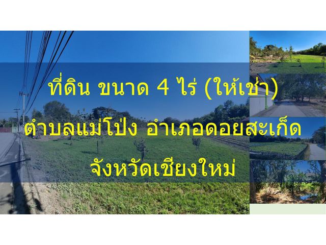 ให้เช่าที่ดินเปล่า ขนาด 4 ไร่ จังหวัดเชียงใหม่ ตำบลแม่โป่ง อำเภอดอยสะเก็ด