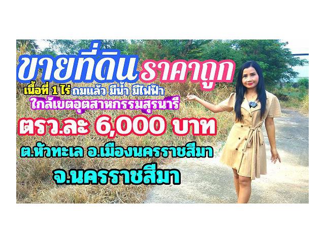 ขายที่ดินราคาถูก เหมาะพัฒนาอสังหา ใกล้เขตอุตสาหกรรมสุรนารี เนื้อที่ 1 ไร่ หัวทะเล อ.เมืองนครราชสีมา