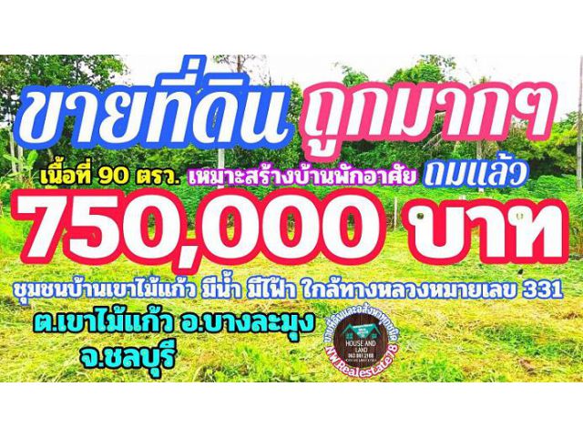 ขายที่ดิน ราคาถูกมากๆ เนื้อที่ 90 ตรว. เหมาะสร้างบ้านพักอาศัย ต.เขาไม้แก้ว อ.บางละมุง จ.ชลบุรี