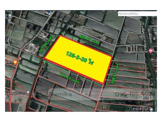 ขายที่ดินสมุทรปราการ เนื้อที่ 128-3-20 ไร่   ไร่ละ 1.6 ล้านบาท ตำบล คลองด่าน  อำเภอบางบ่อ ค่าโอนเจ้าของจ่ายเอง