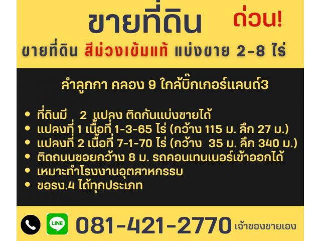 ด่วนนน ขายที่ดินสีม่วงเข้ม สวยทำเลดี แถวลำลูกกาคลอง9 โครงการ3