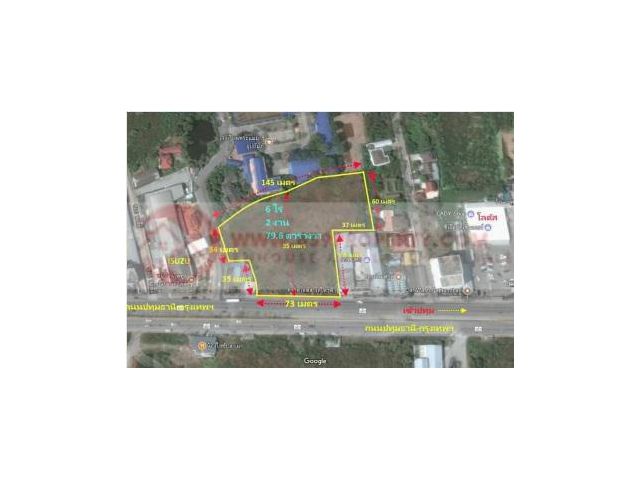 ขายที่ดิน 6-2-79.6 ไร่ พื้นที่สีชมพู ถนนปทุมธานี-กรุงเทพ อ.เมือง จ.ปทุมธานี
