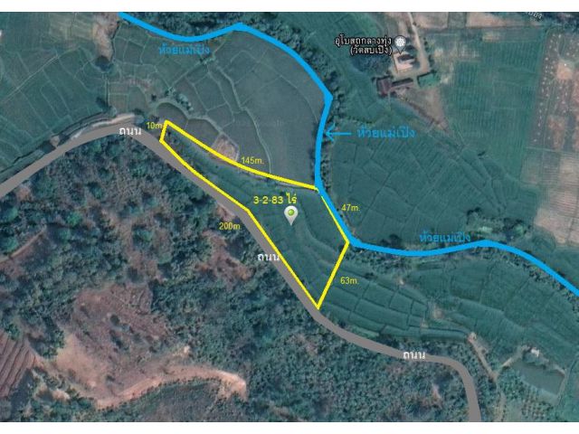 #ขายที่ดินแม่แตง #ติดน้ำแม่เปิง เนื้อที่ 3-2-83 ไร่ ไร่ละ 650,000(2.4ล้าน)