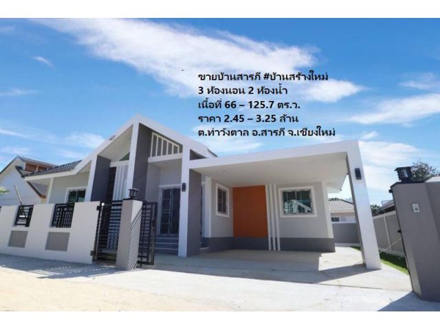 ขายบ้านสารภี #บ้านสร้างใหม่ บ้านบวกครกใต้ เนื้อที่ 66 – 125.7 ตร.ว. ราคา 2.45 – 3.25 ล้าน