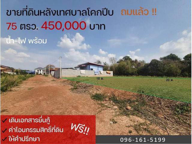 ขายที่ดินถมแล้วหลังเทศบาลโคกปีบ 75 ตรว. ใกล้ถนนเส้น319 - 1.2 กม. ศรีมโหสถ ปราจีนบุรี