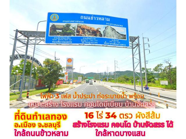 ขายที่ดินชลบุรี ใกล้หาดบางแสน 16ไร่ 34ตรว.ใกล้ถนนข้าวหลาม หาดบางแสน มอเตอร์เวย์ สาย 7 ชลบุรี-พัทยา