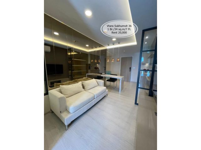 เช่า- Vtara Sukhumvit 36/1 ห้องนอน / 34 ตร.ม. /ชั้น 7 ใกล้ BTS ทองหล่อ เช่า 20,000