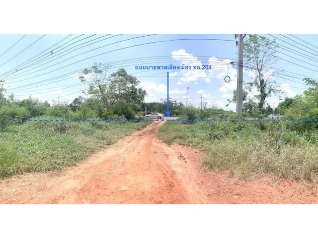 ##ขายที่ดินติดถนนบายพาส (204) กม.10 เนื้อที่ 35ไร่ ที่ดินหน้ากว้าง 180 เมตร (ยังไม่ได้ถมดิน)##