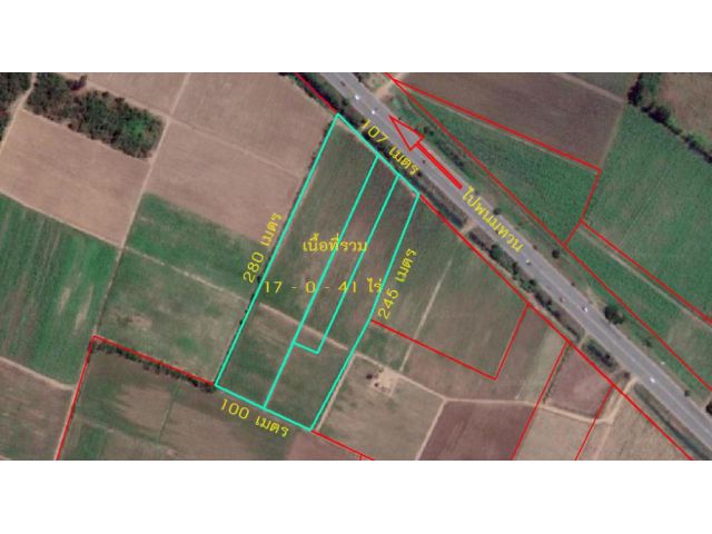 ขายที่ดิน 17ไร่ ติดถนนใหญ่ โฉนด  ด้านหน้าติดถนนใหญ่ ถนน346