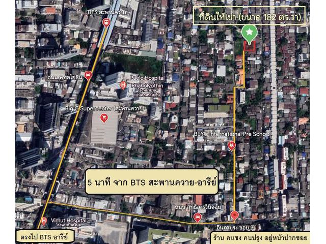 ให้เช่าที่ดิน 182 ตร.วา ซ.อินทามระ 3 ใกล้ BTS สะพานควาย-อารีย์