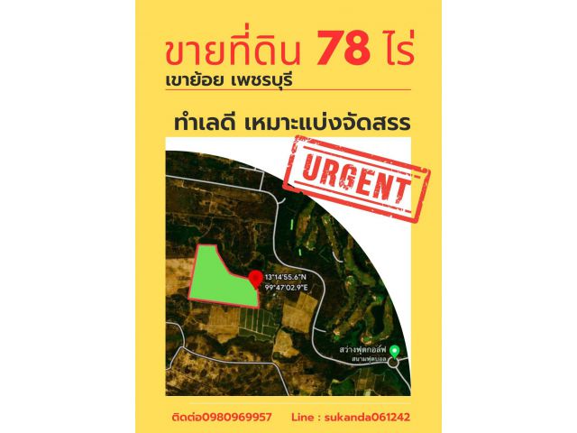 ขายที่ดินทำเลดี 78 ไร่ เขาย้อย เหมาะแบ่งจัดสรร