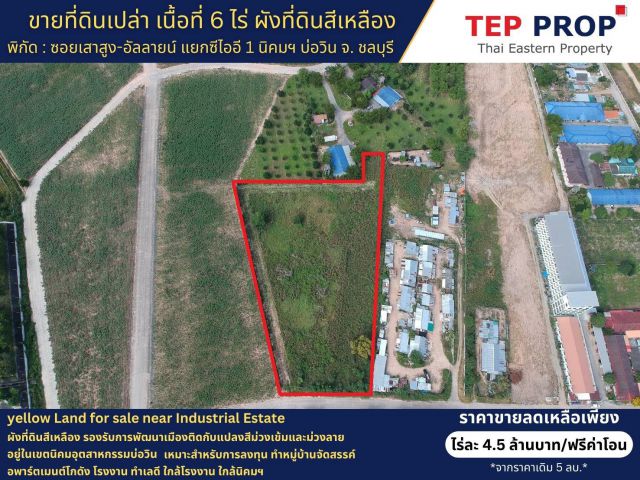 TP.ขายด่วน !!! ที่ดินเปล่าเนื้อที่ 6 ไร่ พิกัด : ซอยเสาสูง-อัลลายน์ แยกซีไออี1 นิคมฯบ่อวิน