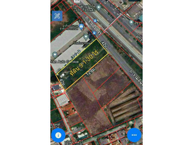 ขายที่ดินเปล่า 3-1-30 ไร่ ติด ถ.รามอินทรา กม.9 ใกล้รถไฟฟ้าสายสีชมพู PK25 สถานีวงแหวนรามอินทรา แขวงรามอินทรา เขตคันนายาว