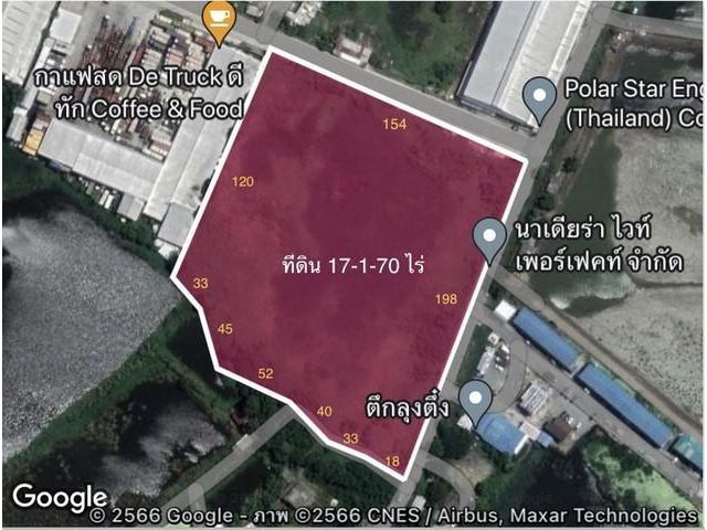 ขายที่ดินถมแล้ว 17 ไร่ สีเหลือง บางบ่อ สมุทรปราการ แบ่งขายเป็นแปล