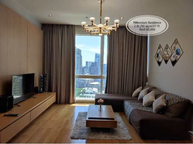 เช่า- Millennium Residence / 2 ห้องนอน /91 ตรม./ชั้น 27 /ใกล้ BTS อโศก เช่า 60,000