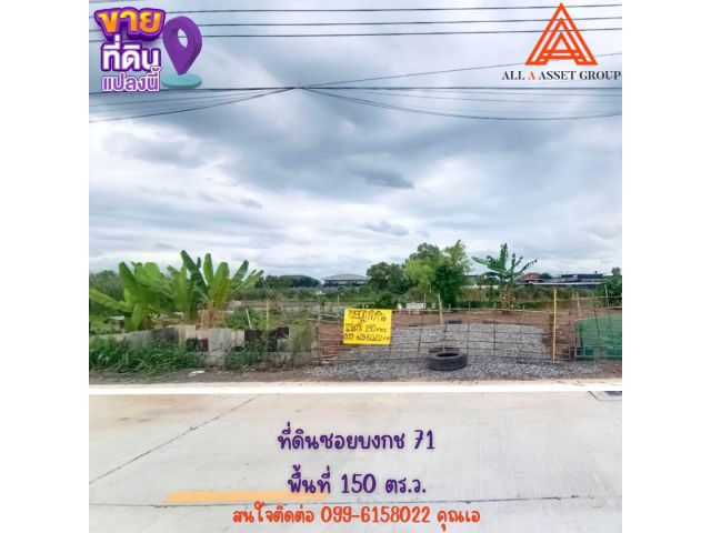 ขายถูกที่ดินซอยบงกช 71 พื้นที่ 150 ตารางวา