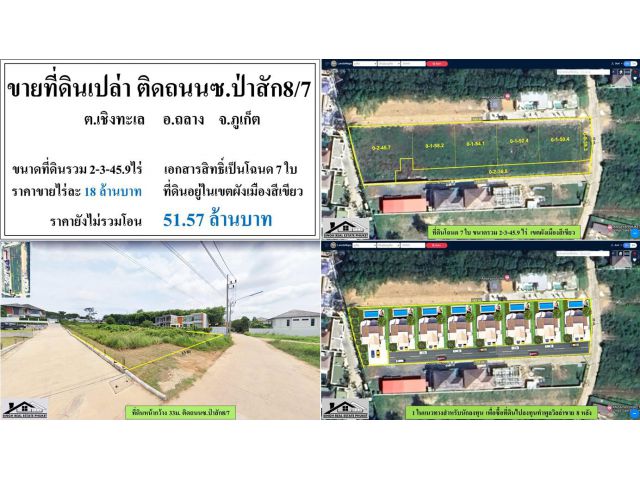 ขายที่ดินเปล่า 2-3-45.9ไร่ ติดถนนซ.ป่าสัก8/7 ผังเขียว ***ไร่18ลบ.***