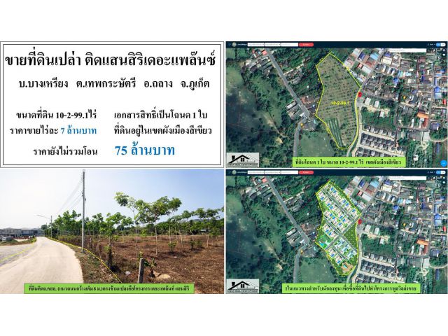 ขายที่ดินสวนยางเล็ก 10-2-99.1ไร่ ติดแสนสิริเดอะแพล๊นซ์ถลาง ผังเขียว ***ไร่7ลบ.***