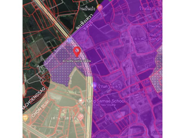 ขายที่ดิน (EEC) 4-2-40 ไร่ เป็นพื้นที่สีม่วงลายจุด ติดถนนคู่ขนานมอเตอร์เวย์ ราคา 7 ล้านบาท/ไร่