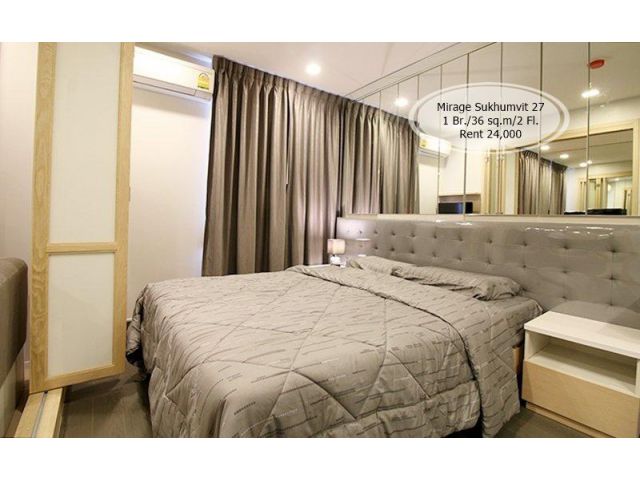 เช่า- Mirage Sukhumvit 27/ 1 ห้องนอน /36 ตรม./ชั้น 2 /ใกล้ BTS อโศกเช่า 24,000