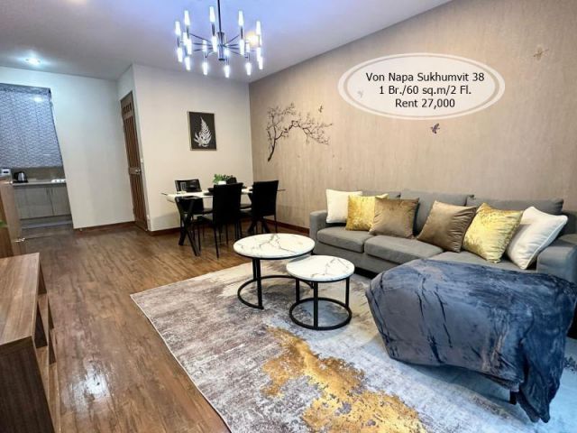 เช่า- Von Napa Sukhumvit 38/1 ห้องนอน /60 ตร.ม/ชั้น 2/ ใกล้ BTS ทองหล่อ /เช่า 27,000