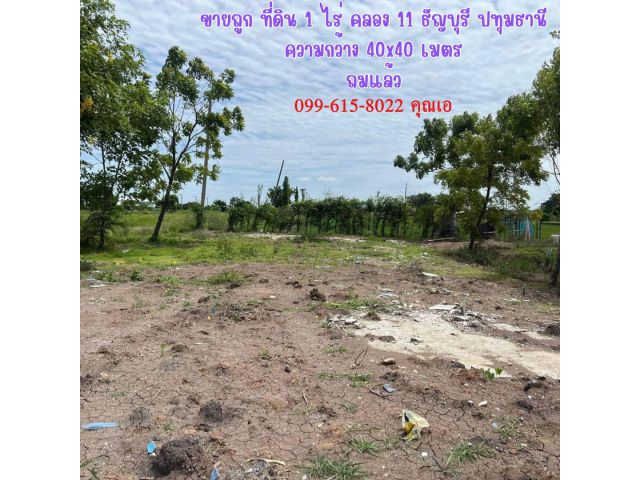 ขายถูก ที่ดิน 1 ไร่แปลงสวย ถมแล้ว คลอง 11 ธัญบุรี