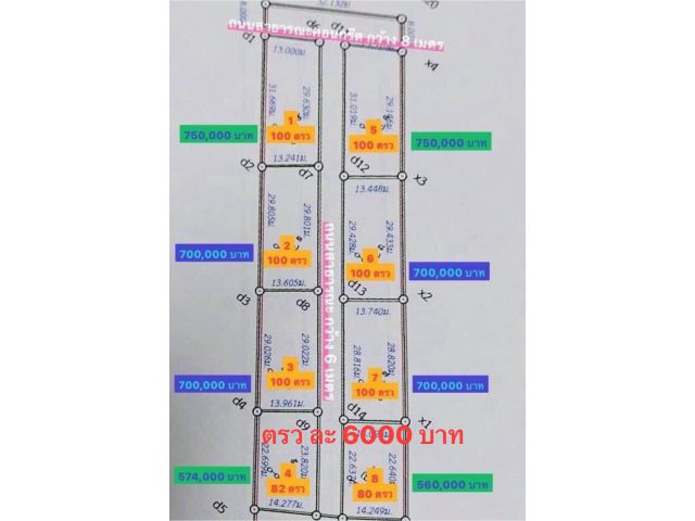 ขายที่ดินแบ่งขาย ขนาด80-100 ตรว. ขายเพียง ตรว .ละ 6000 บาท
