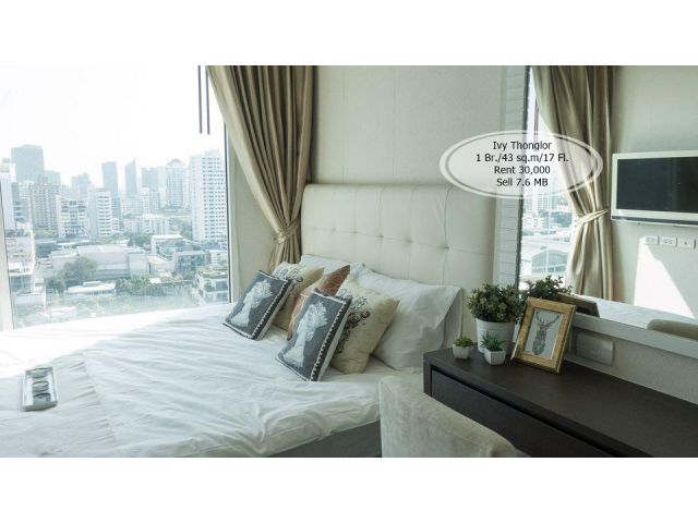 เช่า&ขาย- Ivy Thonglor  /1 ห้องนอน/ 43 ตร.ม /ชั้น 17 /ใกล้ BTS ทองหล่อ เช่า 30,000 /ขาย 7.6 ล้าน