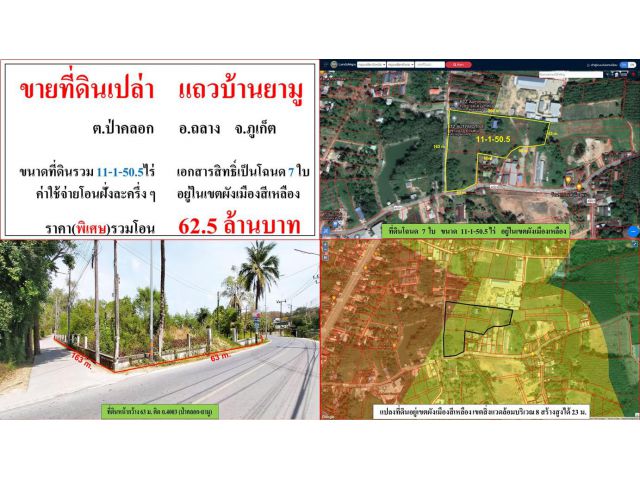 ขายที่ดินเปล่า ขนาด 11-1-50.5 ไร่  แถวบ้านยามู  ต.ป่าสัก  อ.ถลาง  ภูเก็ต