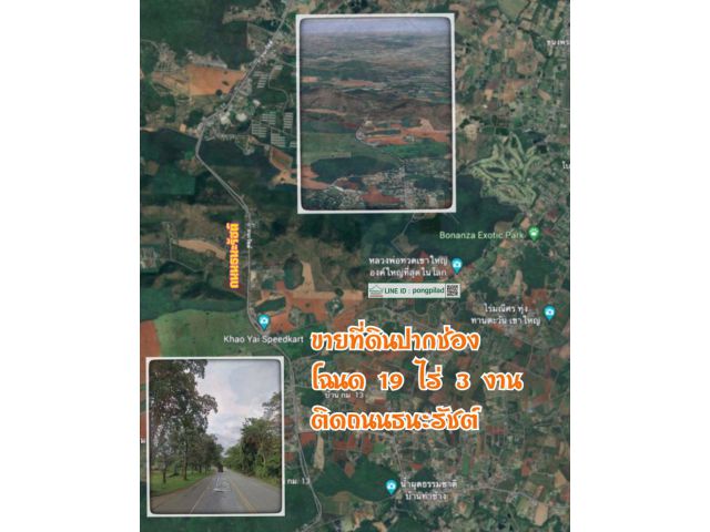 ขายที่ดินปากช่อง ติดถนนธนะรัชต์ โฉนด 19 ไร่ 3 งาน ไร่ละ 19 ล้าน