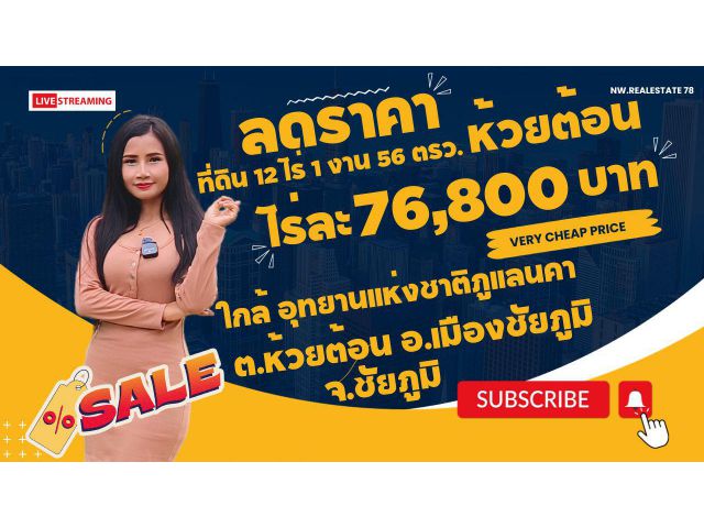 ลดราคาขาย "ด่วน" ที่ดิน 12 ไร่ 1 งาน 56 ตรว.วิวภูเขา อากาศดี ไร่ละ 76,800 บาท ต.ห้วยต้อน อ.เมืองชัยภูมิ จ.ชัยภูมิ