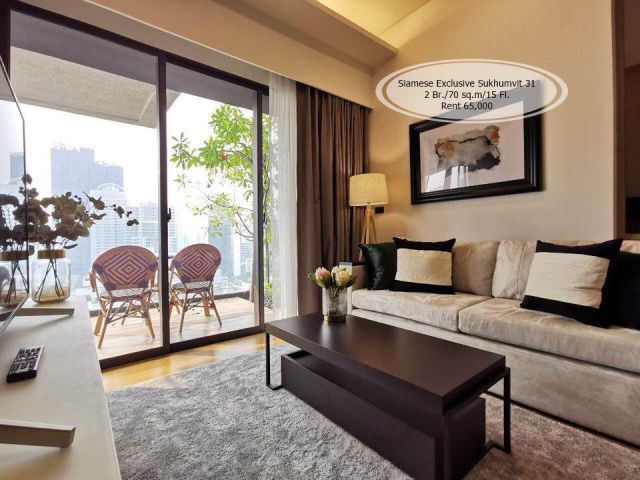 เช่า- Siamese Exclusive Sukhumvit 31 /2 ห้องนอน/ 70 ตร.ม. /ชั้น 15 ใกล้ BTS พร้อมพงษ์ เช่า 65,000
