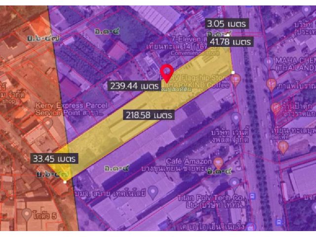 LL55 ขายที่ดินผังสีม่วง 5 ไร่ 1 งาน ติดถนนบางขุนเทียนชายทะเล ใกล้ถนนพระราม 2 ถมแล้วเต็มพื้นที่ เซเว่นเช่าที่ดินอยู่ ระยะ