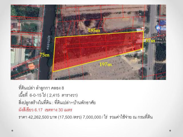 ขาย / เช่า ที่ดินเปล่า ลำลูกกา คลอง 8