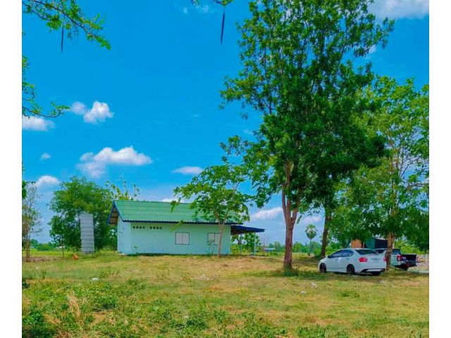ที่ดินพร้อมบ้าน 1 ไร่ ติดถนนลาดยาง มีถนน2ด้าน เหมาะบ้านสวน และค้าขายเปิดกิจการได้
