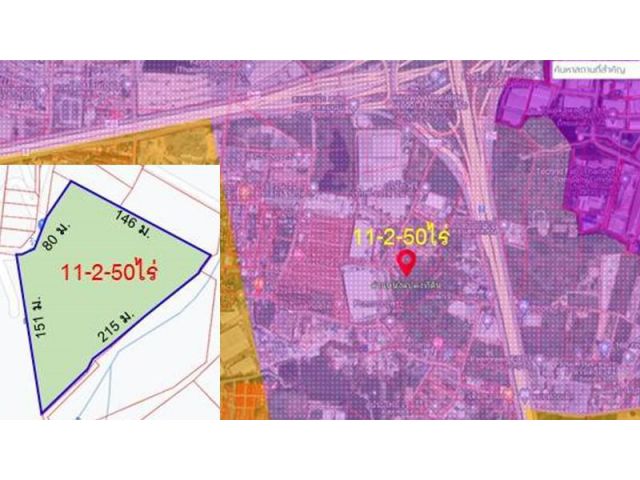 ที่ดิน 11-2-50 ไร่ เครือสหพัฒน์  ผังสีม่วงลาย ใกล้แหลมฉบัง